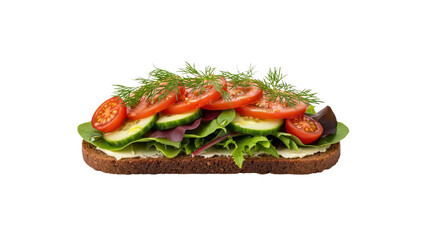 Open sandwich with tomato cucumber and herbs