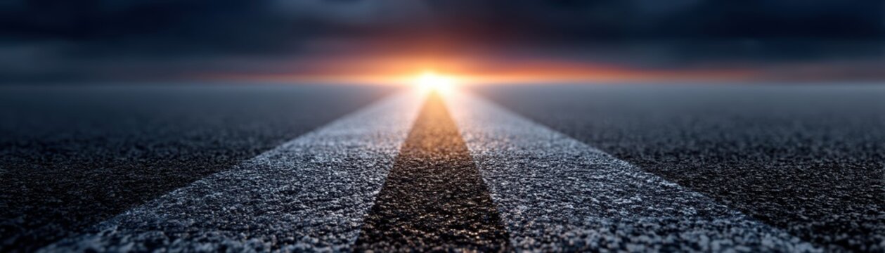 Road with bright light at end path stretching into distance illuminated by intense radiance creating compelling visual