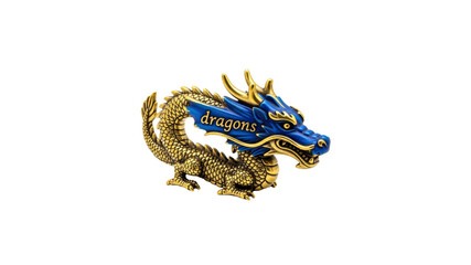 Gold and Blue Chinese Dragon Statue