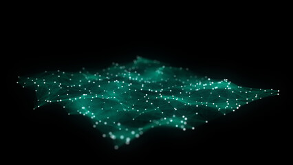 Color abstract wave background with dots and lines moving in space. Technology illustration. Futuristic modern dynamic wave. 3d rendering.