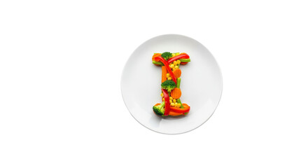 Vegetable letter I on white plate