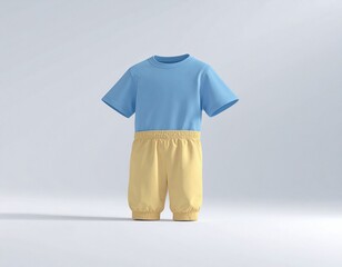 Kids Polo Shirt and Shorts Outfit Mockup Minimal Fashion Design Set 3D