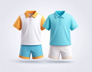 Kids Polo Shirt and Shorts Outfit Mockup Minimal Fashion Design Set 3D