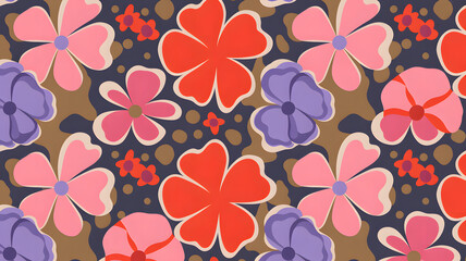 Seamless Artistic Floral Pattern featuring Bold Red Pink and Purple Flowers with Painterly Texture on a Dark Background for Wallpapers and Fashion Prints