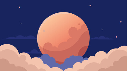 Fototapeta premium Red planet ascending through clouds