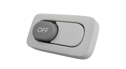 Close up of a gray and white toggle switch in the off position isolated on transparent background
