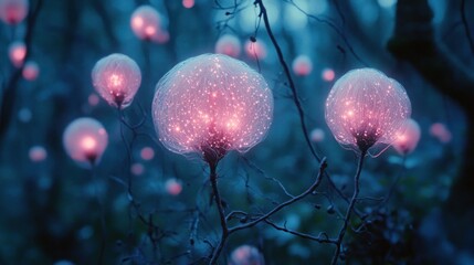 Glowing orbs in a mystical forest