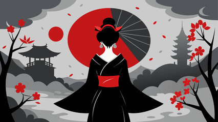 Traditional japanese woman with parasol © Devili