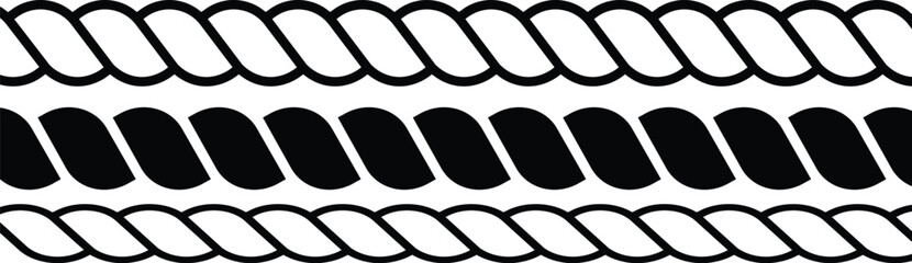 straight outline rope border pattern. Rope brush pattern. Thread pattern seamless. seamless hemp cord line collection on Transparent background
