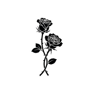 Two Roses with Intertwined Stems Stencil Vector
