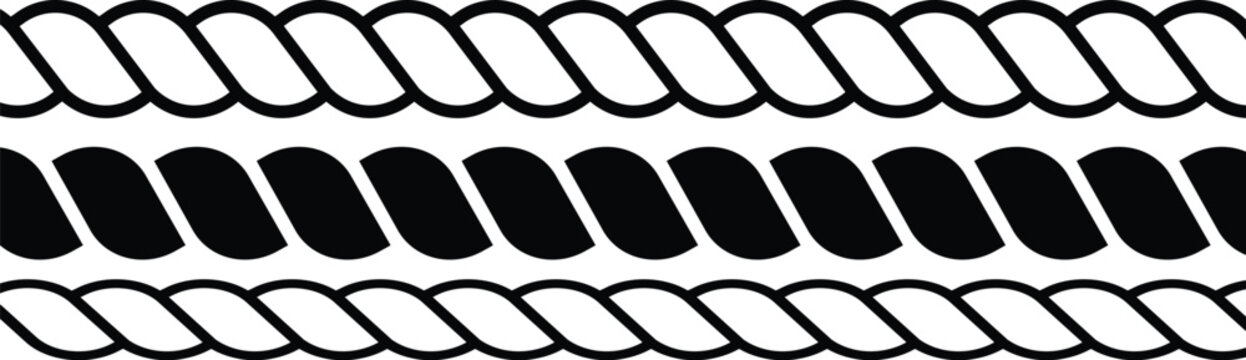 straight outline rope border pattern. Rope brush pattern. Thread pattern seamless. seamless hemp cord line collection on Transparent background
