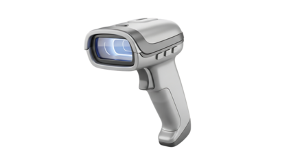 Modern handheld thermal imaging camera with screen displaying a heat signature isolated on transparent background