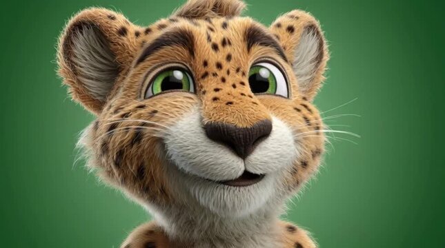 Cartoon Three-Dimensional Cheetah Render Funny Zoo Animal Mascot, Powerful Predator for Children's Story