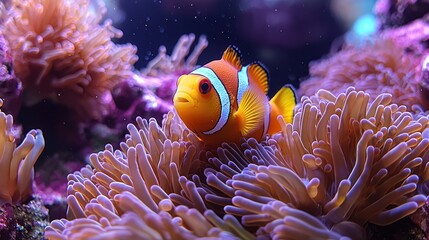 Clownfish amidst coral