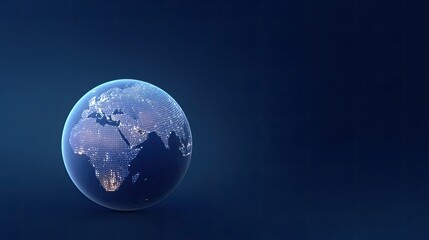 Detailed View of Earth with Glowing City Lights Representing Global Connectivity and Technology Advancement in a Dark Blue Background