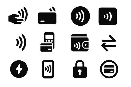 Vector contactless icon tap set payment tile strokes rounding no textures