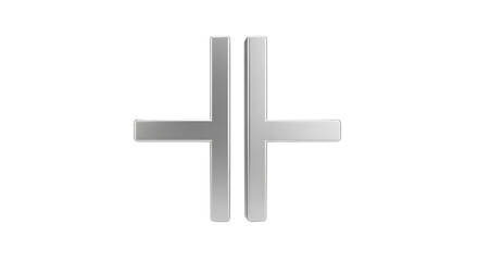 Obraz premium Abstract metallic symbol resembling a plus sign with two vertical bars and two horizontal bars isolated on transparent background