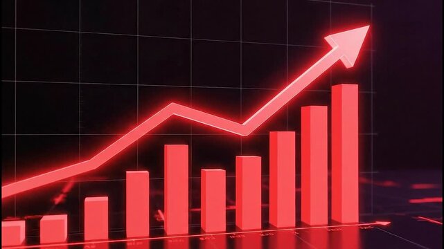 Visual representation of financial crash with red glowing bars showing a declining trend