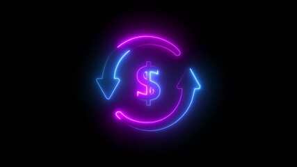 Glowing Neon Dollar Sign Icon animation. financial symbol, digital currency, wealth icon. Neon glowing animation. Business and finance conceptual neon motion graphic of dollar concept. - Powered by Adobe