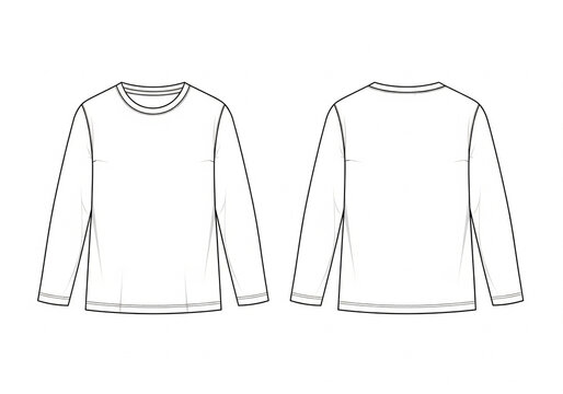 Basic Long Sleeve Shirt Sketch Mockup Front and Back View Clean Outline