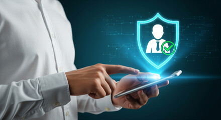 Personal data protection and security concept on a smartphone with user verification and privacy shield