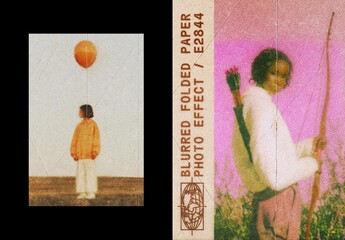 Blurred Folded Paper Poster Photo Effect Mockup