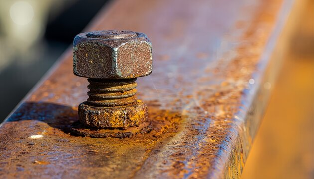 Rusty metal bolt macro showing corrosion texture industrial detail