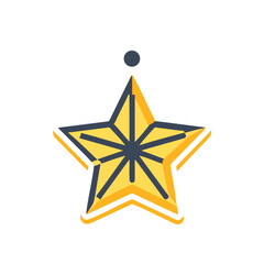 Yellow star with dark blue lines and dot on transparent background