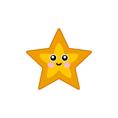 Cartoon star with a cute smiling face art on transparent background