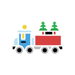 Cartoon train carrying christmas trees icon on transparent background