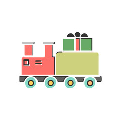 Cartoon train carrying christmas gifts box on transparent background