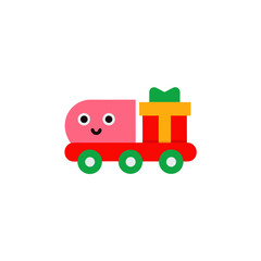 Cartoon truck carrying a christmas gift box on transparent background