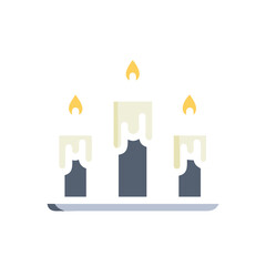 Illustration of three lit candles on tray on transparent background