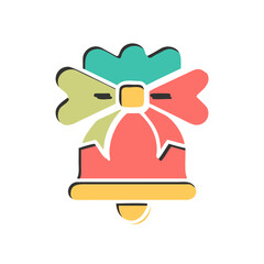 Illustration of a bell with a colorful bow on transparent background