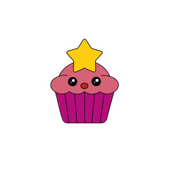 Cartoon cupcake with star on top design on transparent background