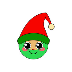 Cartoon christmas elf face with red hat on transparent background