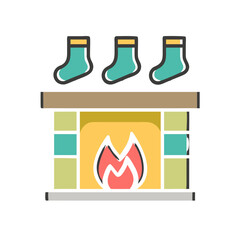 Fireplace with stockings christmas theme on transparent background