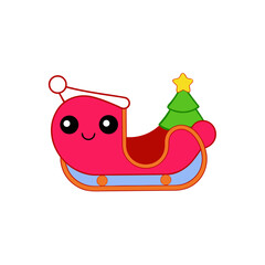 Cartoonish red christmas sleigh with tree on transparent background