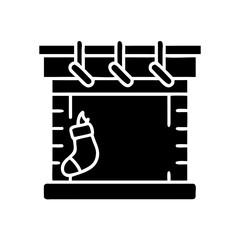 Fireplace with christmas stockings hanging on transparent background