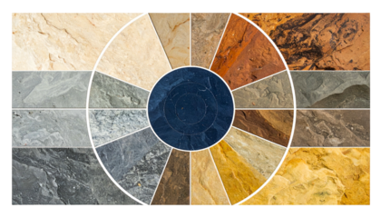 A circular color wheel of stone textures, segmented for comparison