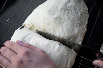 Shaping Bread Rolls from Dough on Kitchen Countertop