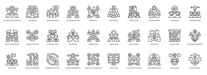 Teamwork Collaboration Continuous icon collection line style. containing Collaboration, Continuous, Team Meeting, Teamwork, Group Discussion, Collaborative Work