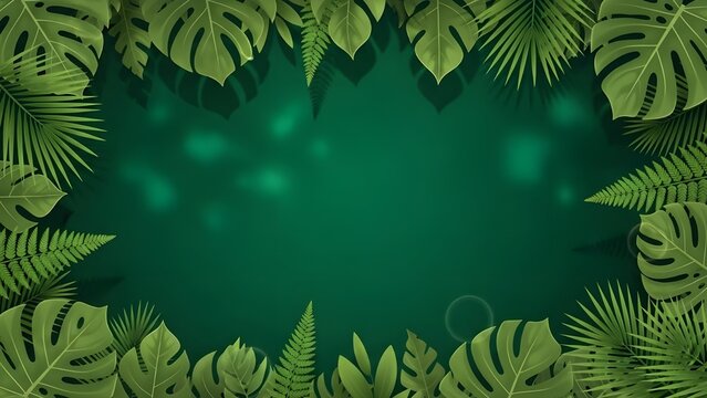 Fondo de follaje tropical verde y exuberante con varias formas y texturas de hojas, ideal para temas de naturaleza