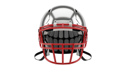 American football helmet detailed view red and silver isolated on transparent background