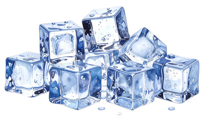 Obraz premium Realistic illustration of a pile of clear, glistening ice cubes against a black background