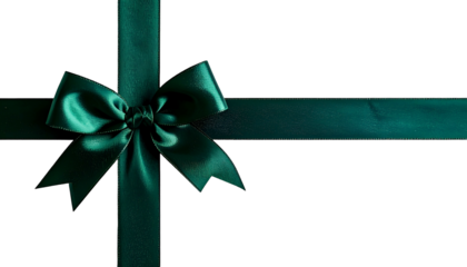 Teal satin ribbon forms a bow on a dark background, suggestive of a present