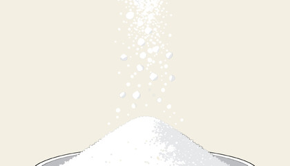 Sugar pouring into bowl with white granules and minimal background