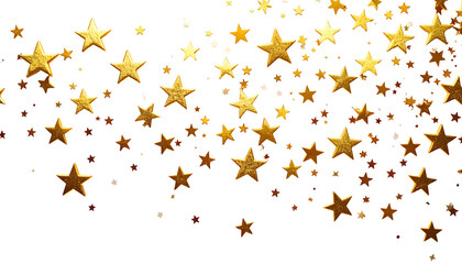 A cascade of glossy, gold five-pointed stars against a stark black backdrop