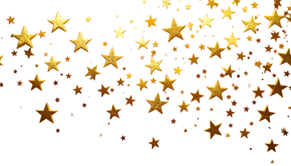 A cascade of glossy, gold five-pointed stars against a stark black backdrop