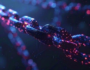 Glowing DNA helix strands illuminated with vibrant bioluminescent particles in scientific research